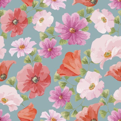 Watercolor Poppy Floral Seamless Pattern Vector Image