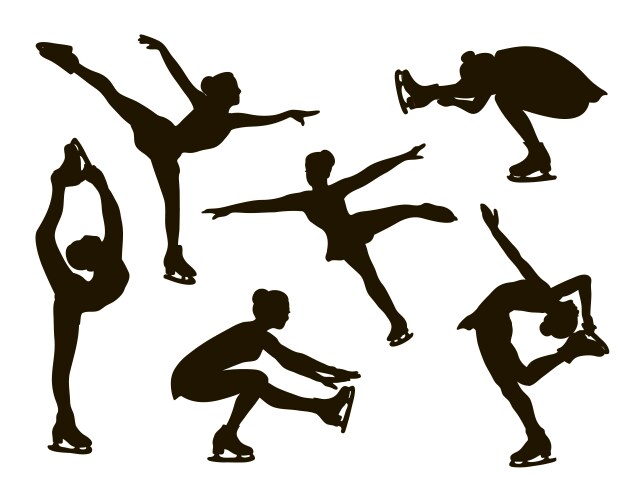 Female Figure Skaters Silhouette Set Vector Image
