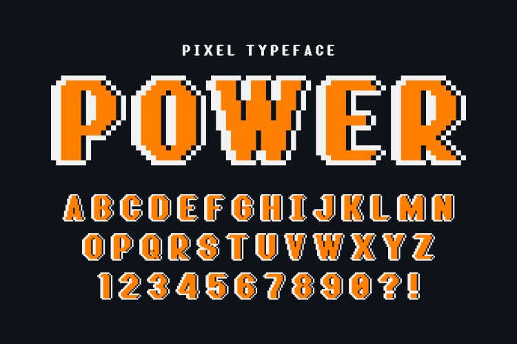 pixel font design stylized like in 8-bit vector image