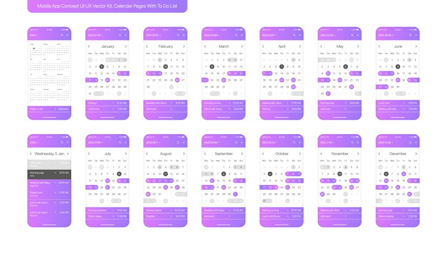 Calendar with to do list mobile app ui ux design vector image
