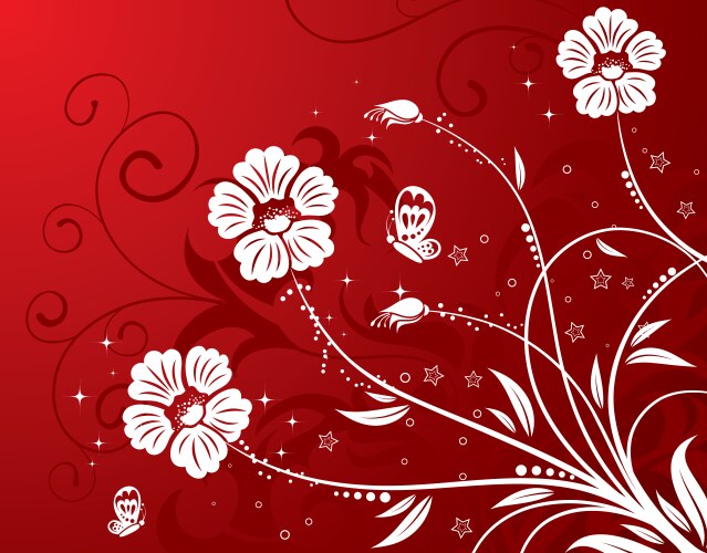 Seamless pattern with flowers on a red background Vector Image