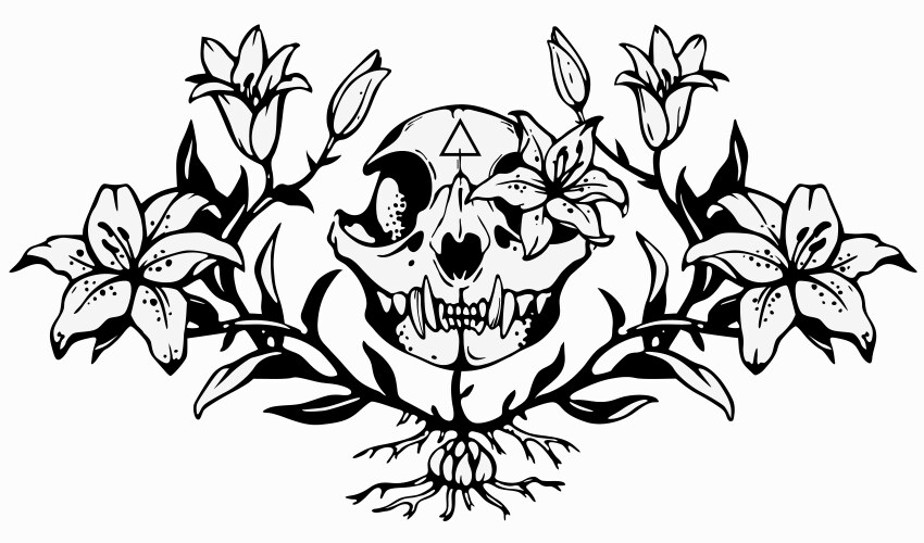Skull with Lilies Vector Image
