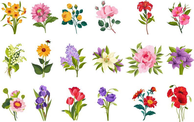 Floral Blossom Icons Vector Image