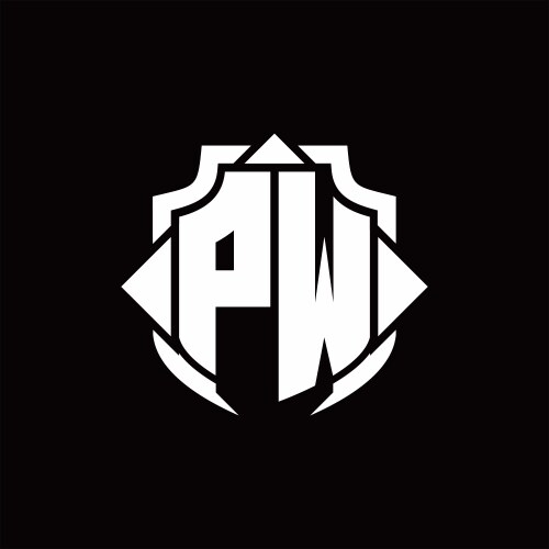 Pw logo monogram with shield line and 3 arrows vector image