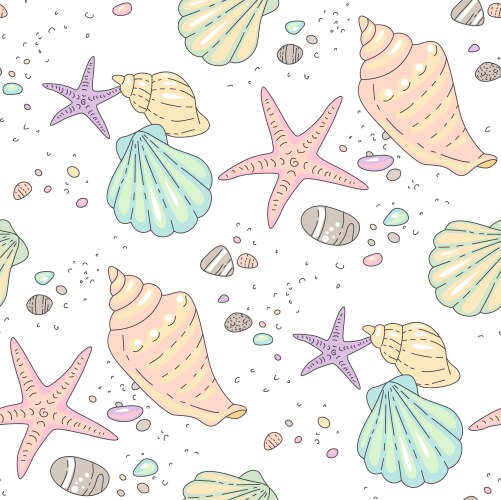 Seashells seamless pattern sea shell summer ocean Vector Image