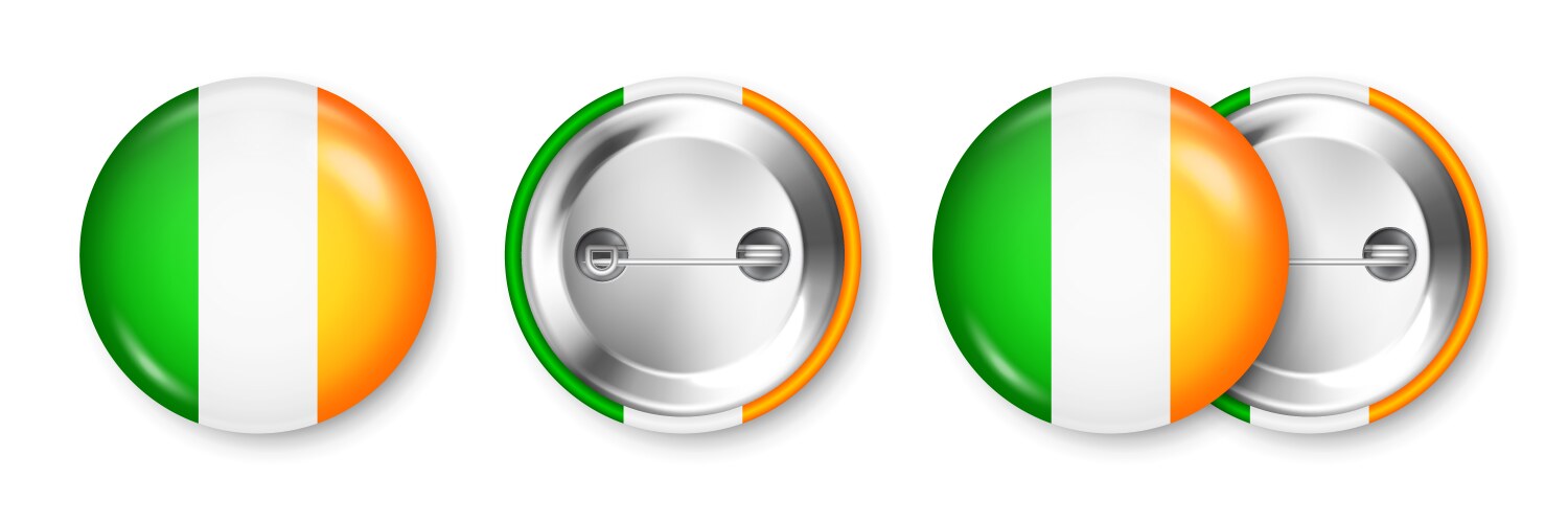 realistic button badge with printed irish flag vector image