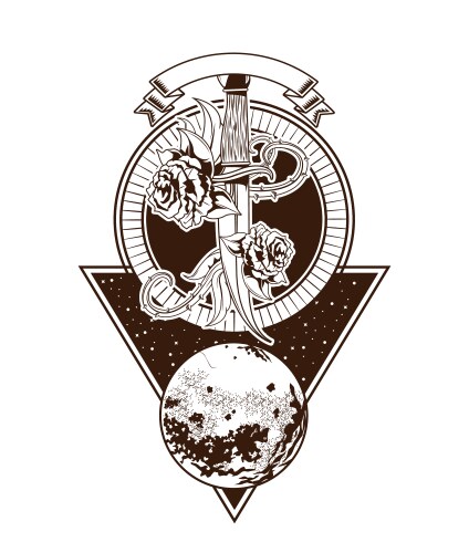 Rock and roll vintage emblem with drawings Vector Image