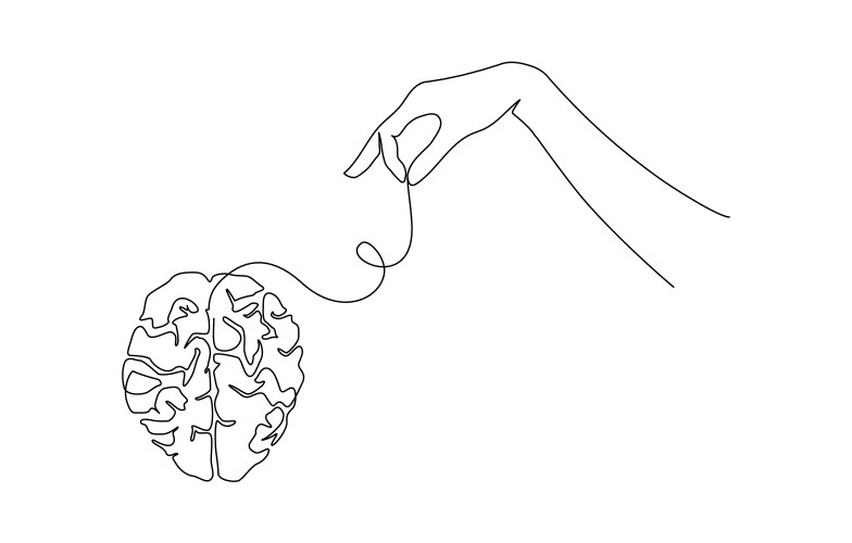 Continuous one line drawing of mental health vector image