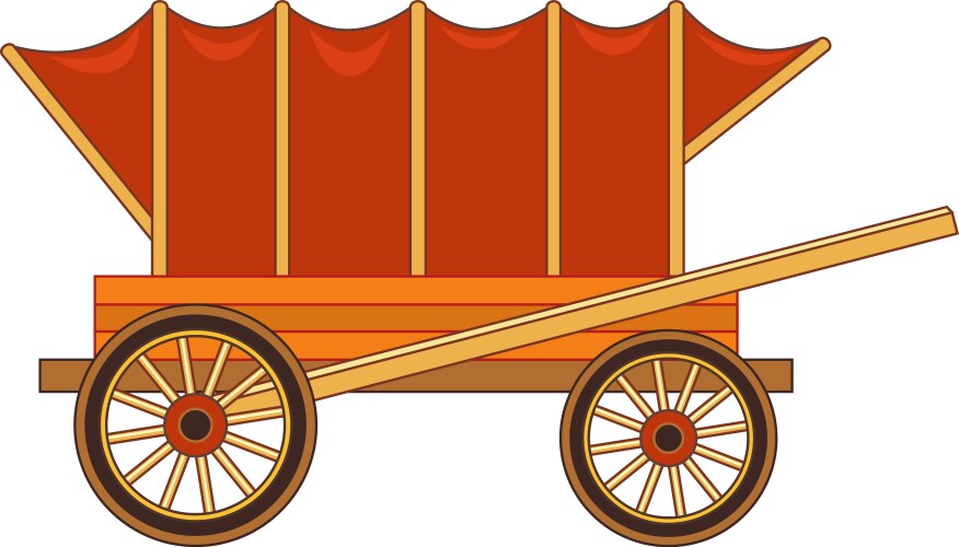 Wooden wagon with red canopy standing on white vector image