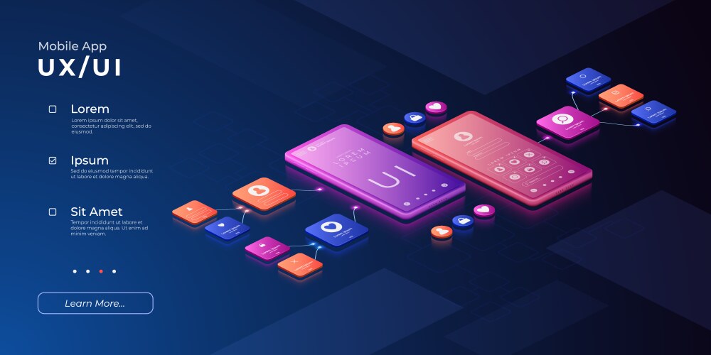 ui ux design mobile prototype 3d user experience vector image