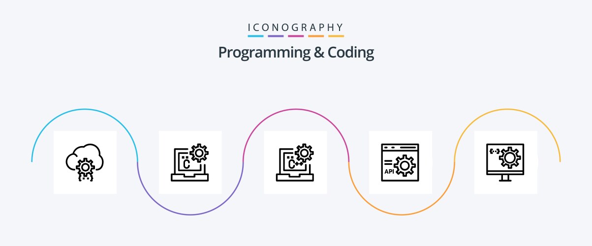 Programming and coding line 5 icon pack including vector image