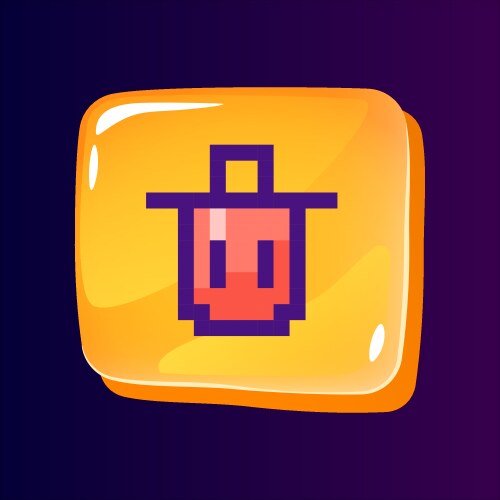 Trash bin glossy ui button with pixelated color vector image