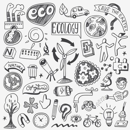 Travel doodle set pencil drawings Royalty Free Vector Image