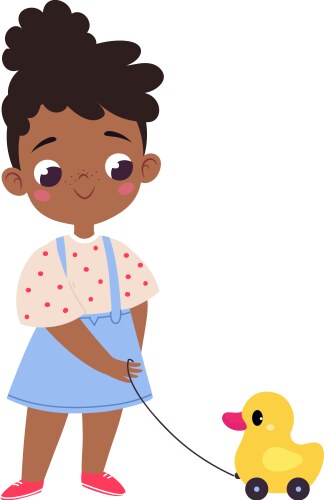 Girl character play toy duck pull with string Vector Image