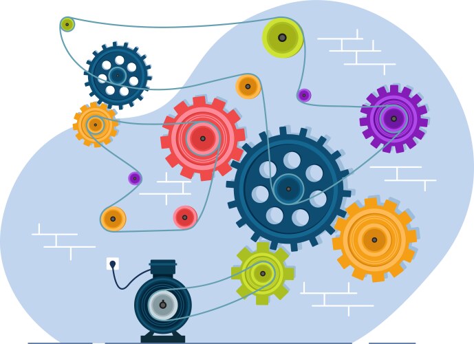 Mechanism from rotating gears and cogs vector image
