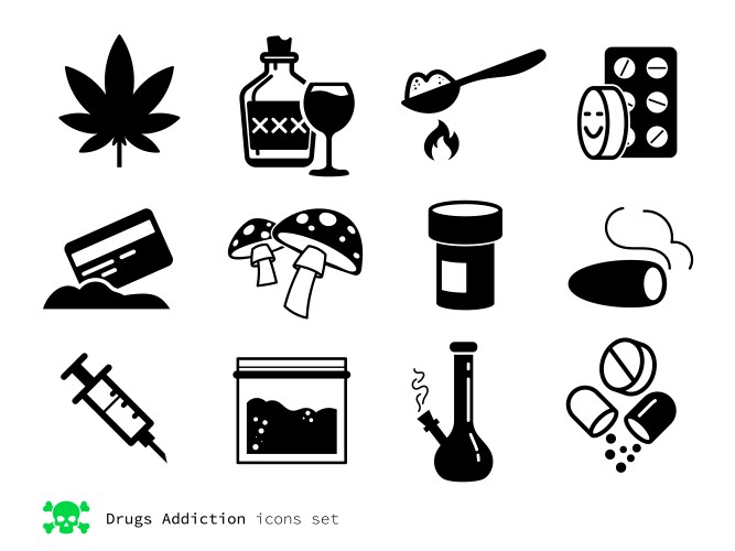 Drug and Addiction Icons Set Vector Image