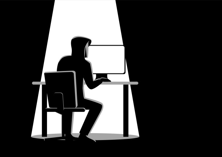 Hacker Silhouette at Computer vector image