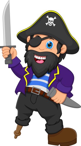 Cartoon pirate holding sword on white background Vector Image