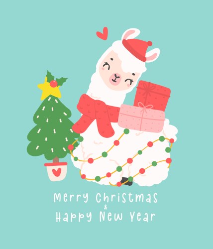 Festive Llama Christmas Card Vector Image