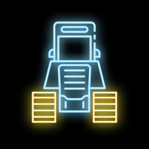 Glowing neon line icon of a mars rover exploring vector image