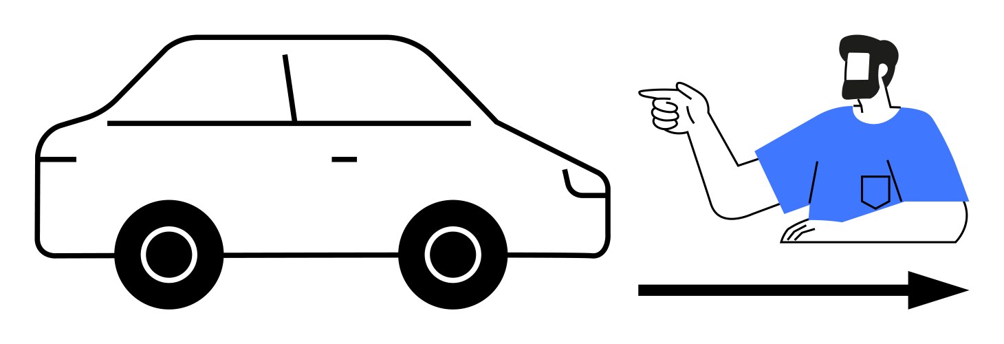 Man pointing towards a car moving in the same vector image