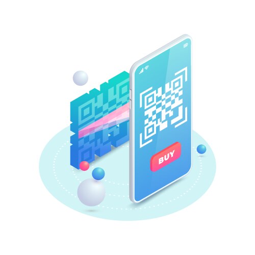 Scan qr code on smartphone screen 3d scanning vector image