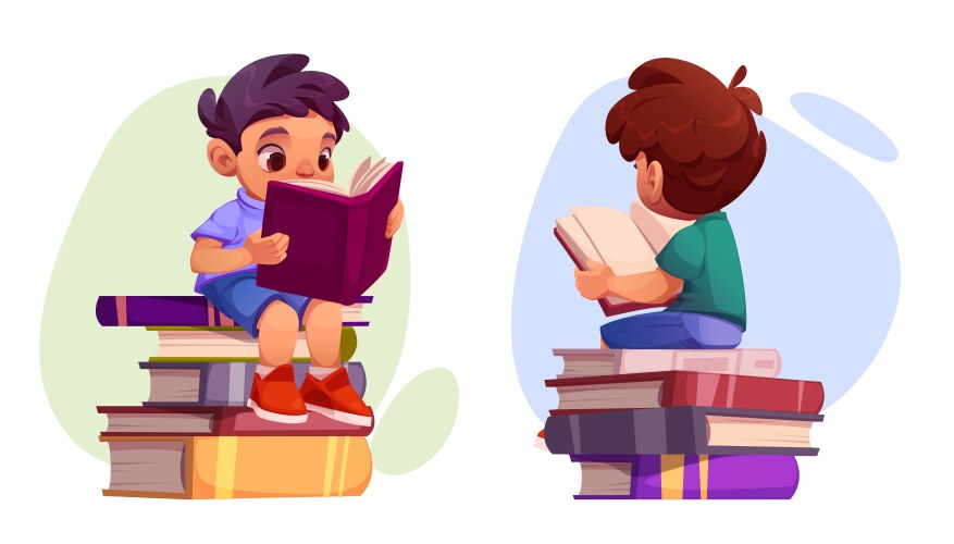 Boy child study book kid read in school library vector image