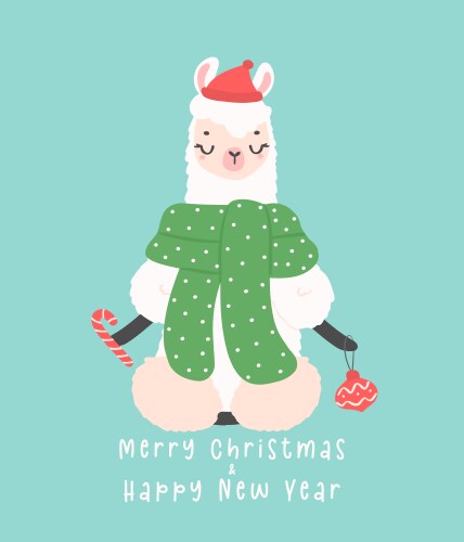 Cute christmas llama doing meditation greeting Vector Image