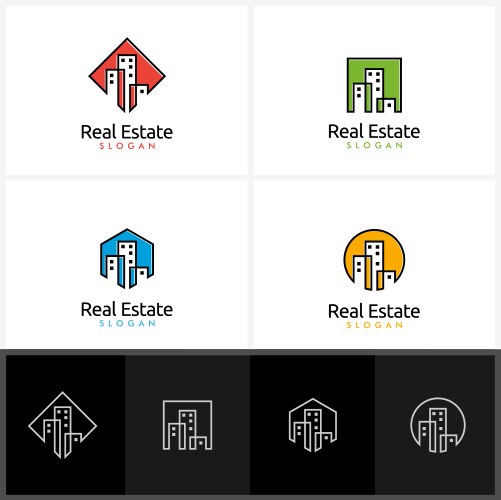 real estate logo design with simple building vector