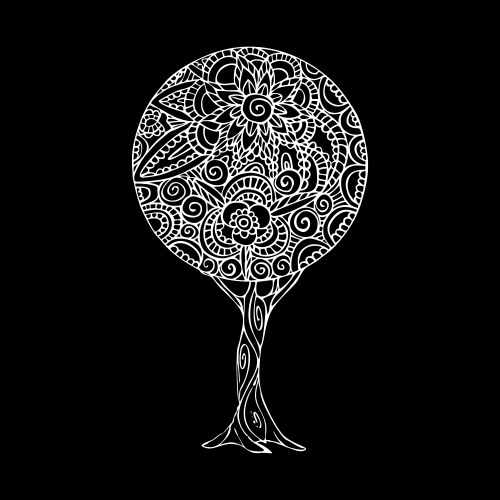 Tree mandala art in black and white vector image