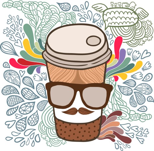 Cartoon Coffee Cup with Glasses Vector Image