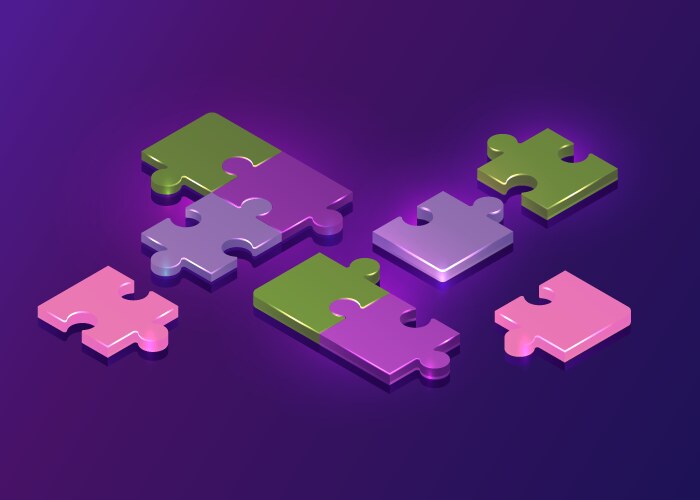 3d isometric puzzle pieces background jigsaw game vector image