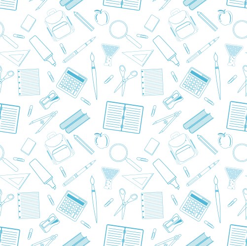 Seamless pattern with different school objects vector image