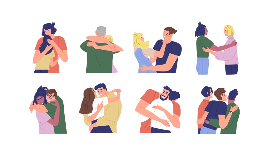 Diverse people hug together cartoon set collection vector image