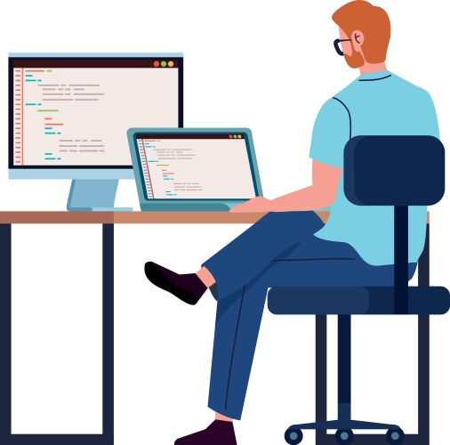 Programmer working with computers vector image
