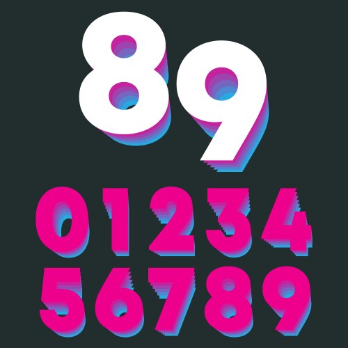 retro number 0 1 2 3 4 5 6 7 8 9 gradient vintage vector image