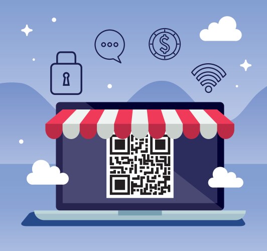 Scan code qr in padlock with set icons vector image