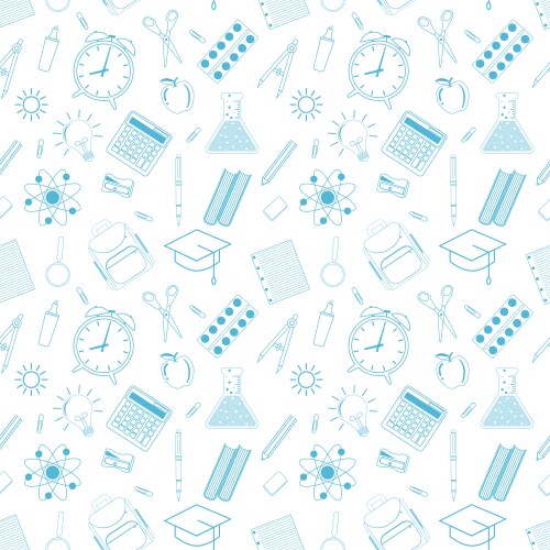 Seamless pattern with different school objects vector image