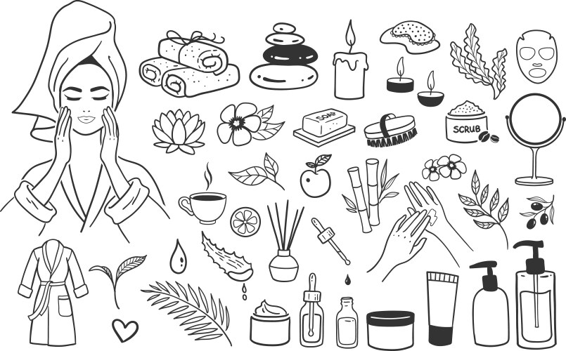 Spa salon accessorises isolated doodles vector image