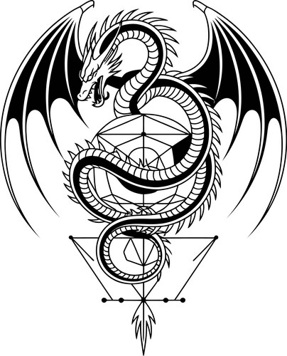 Black Dragon Coil - Geometric Fantasy Vector Image