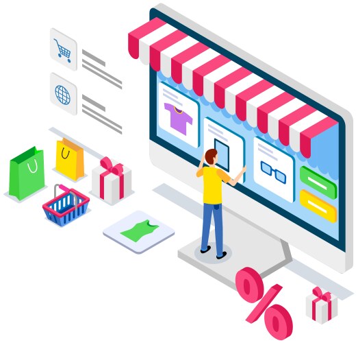 Man using application for buying and ordering vector image