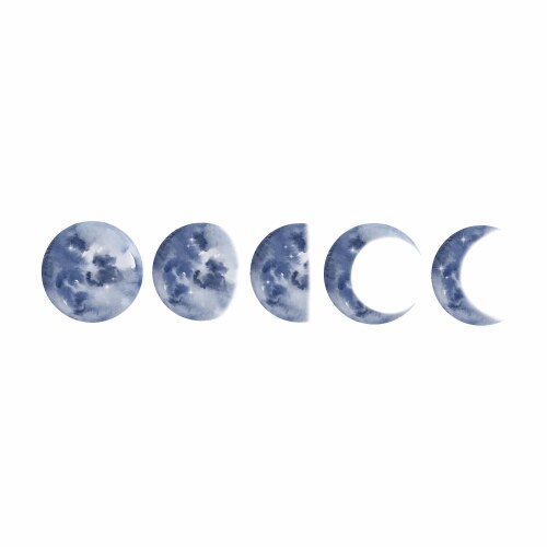 set of watercolor light blue moon vector image