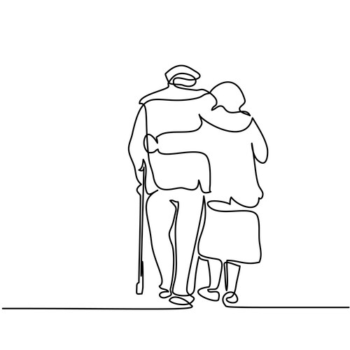 happy elderly couple hugging and walking vector image vector image