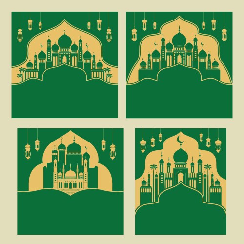 green islamic mosque with chandelier vector