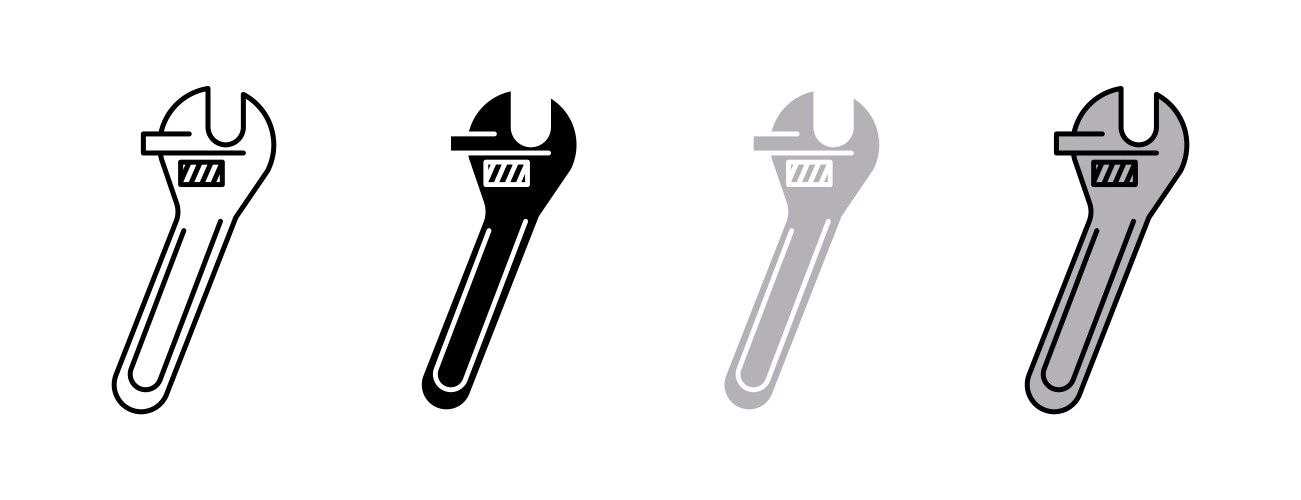 Adjustable wrench icon set spanner pipe Royalty Free Vector