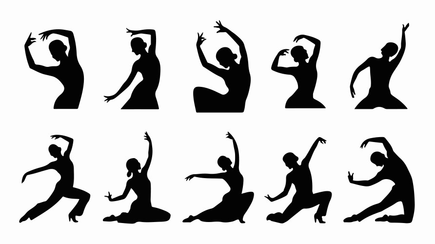 Black silhouette dancers performing bundle set Vector Image