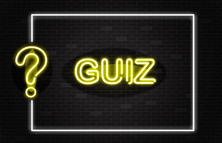 Quiz banner with yellow neon text and question vector image