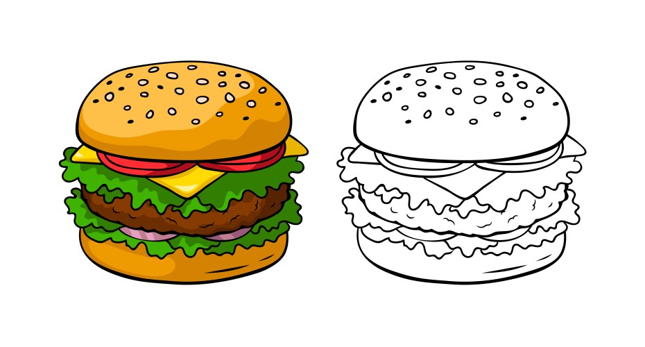 Cartoon Hamburger Coloring Page Vector Image
