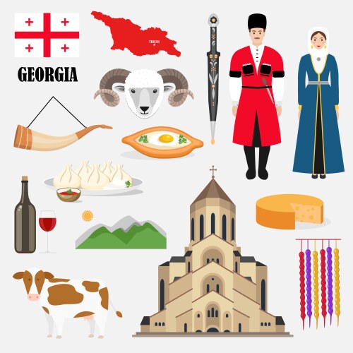 Georgian traditional symbols and sights set vector image