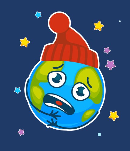 Cartoon earth planet chilly frozen in hat vector image